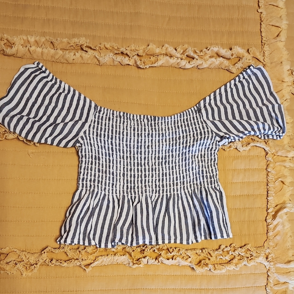 Aeropostale Navy and White Striped Blouse